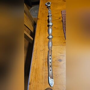 Nocona Brown Leather Western Belt with Silver Star Conchos